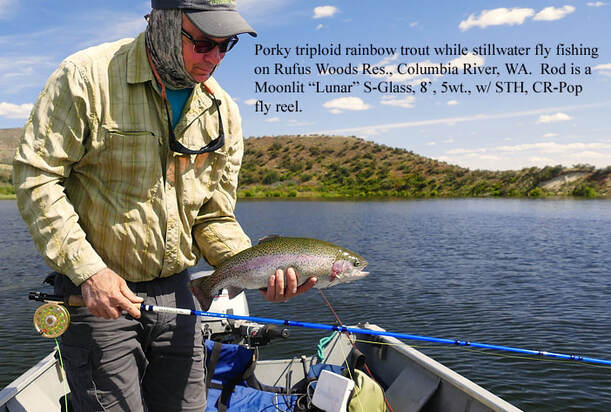 Joe Warren fly fishing for triploid rainbow trout at Rufus Woods Reservoir, Columbia River, WA